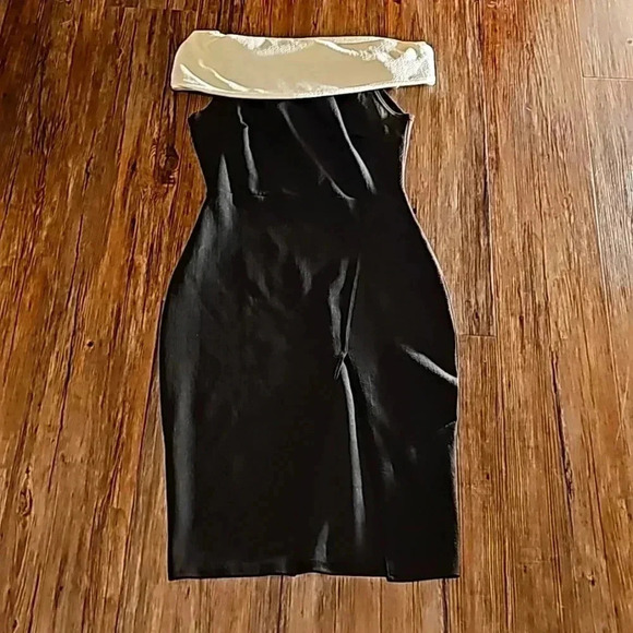 NWT Womens Boohoo Night Elin Contrast Off The Shoulder Bodycon Dress Sz 10 - Picture 1 of 9